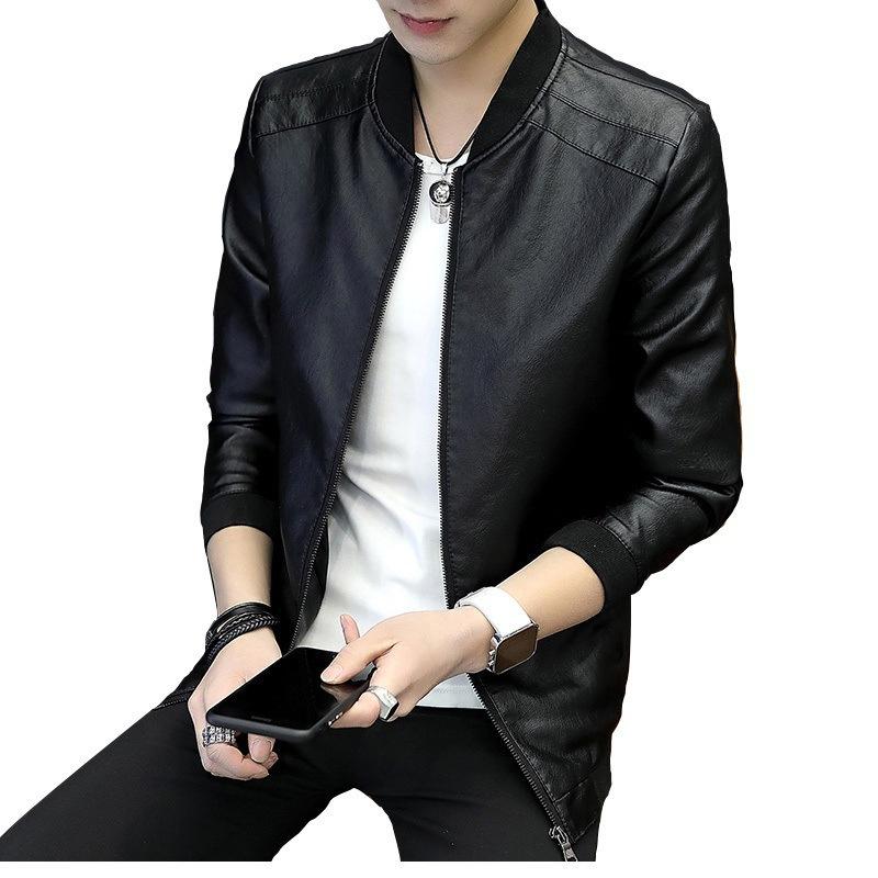 Spring and autumn new leather jacket men's jacket slim jacket casual trend young men's locomotive leather jacket