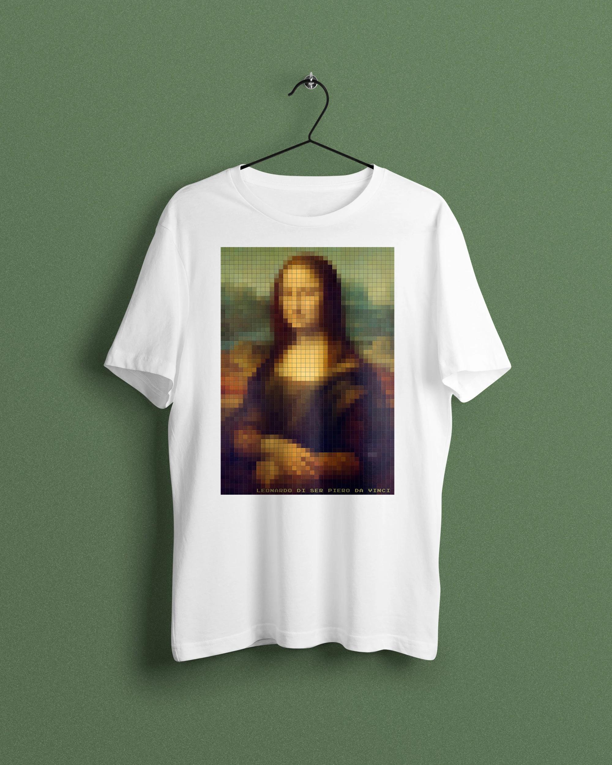 Самая продаваемая модная летняя новая футболка унисекс с пиксельной Моной Лизой, футболка Да Винчи, мозаичное искусство, пиксельное искусство, эстетичная футболка 4XL