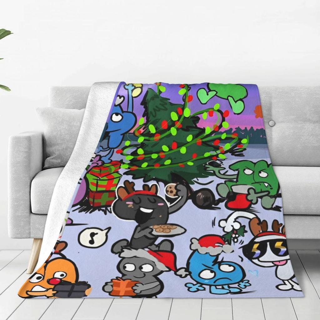 BFDI Inanimate Insanity Alle Charaktere Flanelldecke Warme Bettwäsche Überwürfe für Sofa Sessel Reise Ästhetische Tagesdecke
