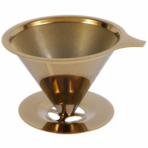 Uinfhyknd Double Wall Stainless Steel Titanium Gold Pour Over Coffee Dripper Filter with Cup Stand and Handle