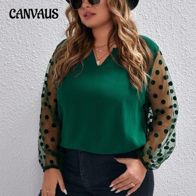 

Весенне-осенняя женская блузка больших размеров, сетчатый топ с длинными рукавами