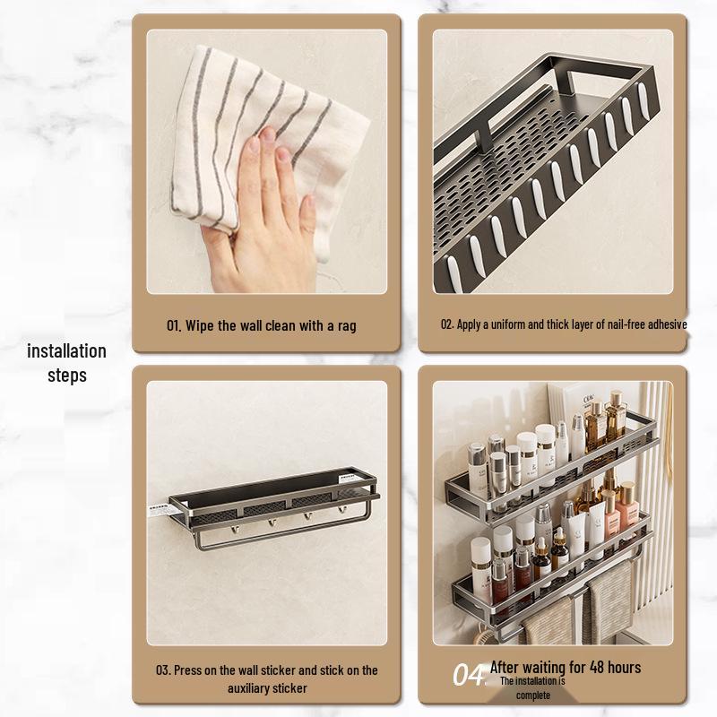 Wall-Mounted No-Drill Bathroom Storage & Vanity Rack