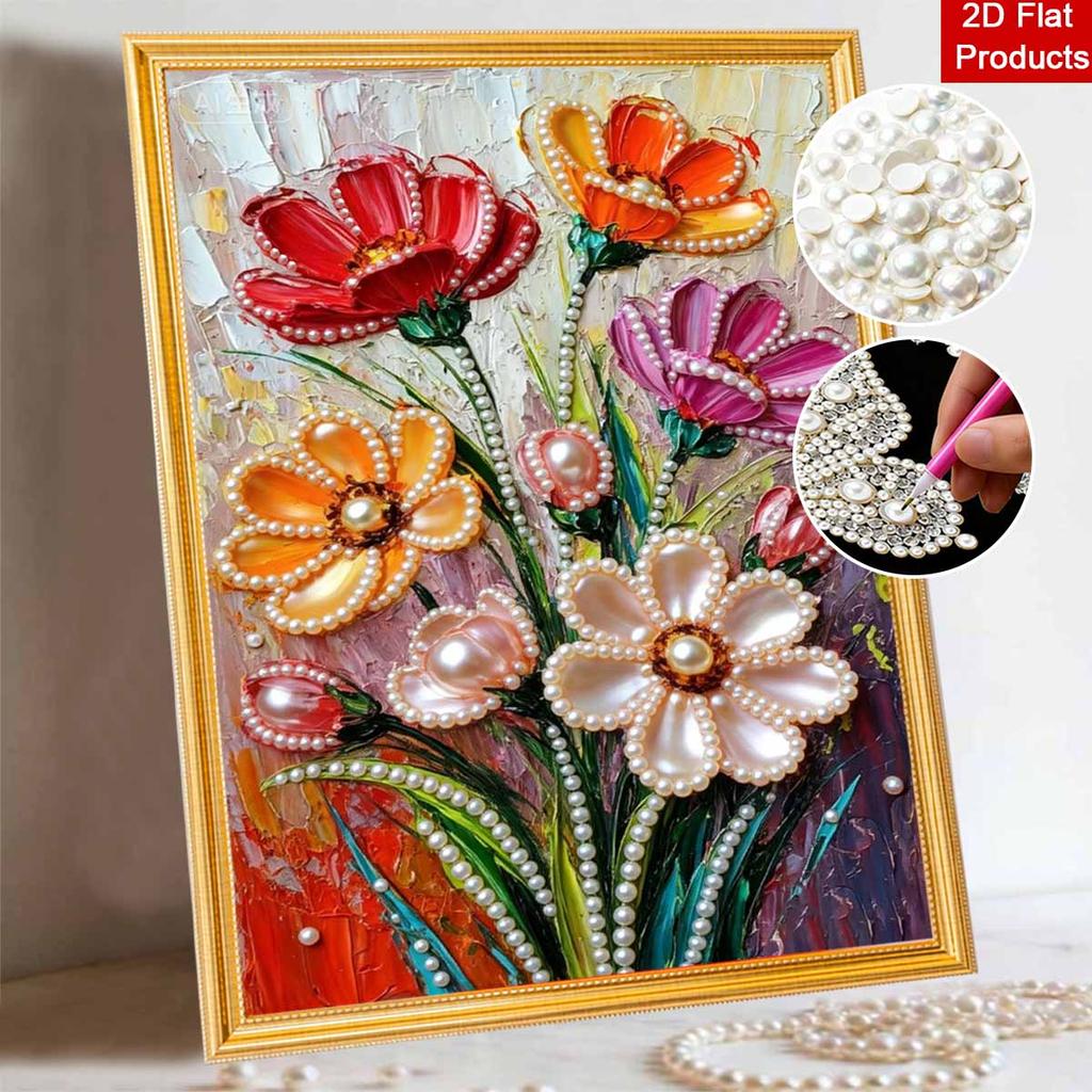 Tela Pittura Perle Fai-da-te Design Floreale Kit Pittura con Perline 3D Brillante Artigianato Creativo per Tempo Libero Decorazione Parete Soggiorno