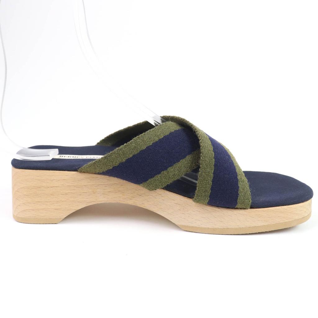 Hermes Sandals Fool Toe Canvas Wood Navy Canvas Women 36 Used