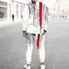 Men Heart American Flag Ocean Wave Print Long Sleeve Sweatshirt And Drawstring Jogger Pants Two Piece Outfit