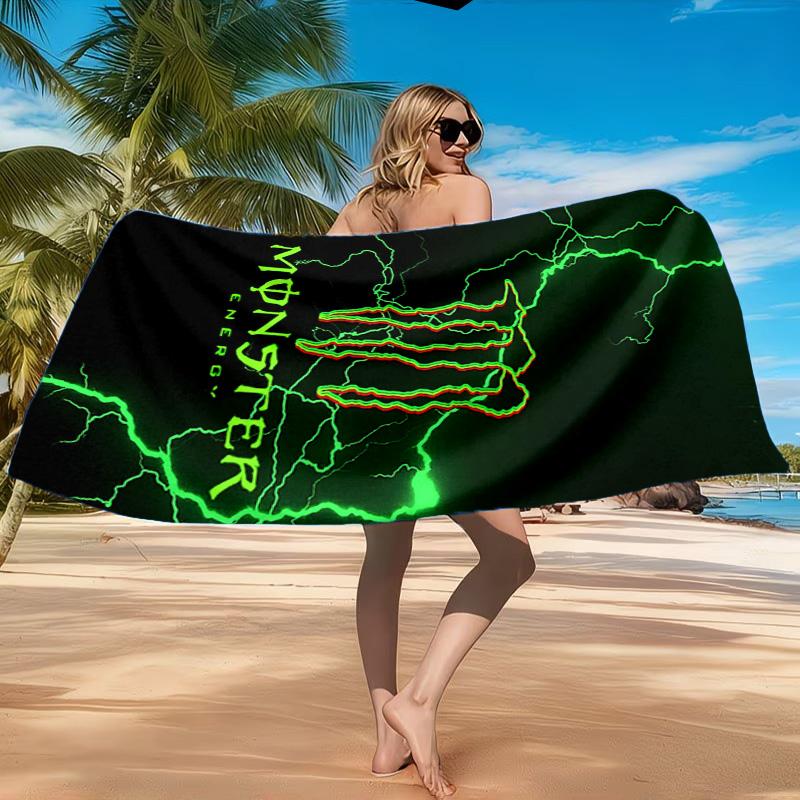 Prosop de Plajă cu Logo Băutură Energizantă Puternică, Uscare Rapidă, Ușor de Întreținut, Potrivit atât pentru Fitness, cât și pentru Vacanțe la Plajă, Esențial Sportiv