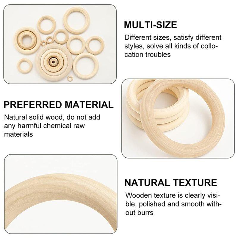 Unfinished Wooden Rings For Crafts, 75Mm Natural Solid Wood Rings For DIY Macrame And Jewelry 20PCS