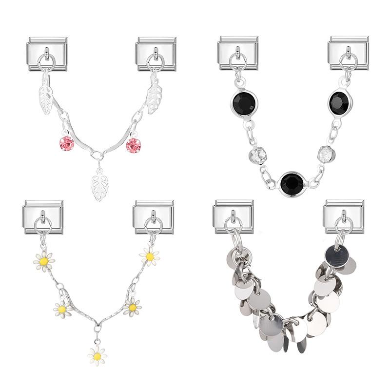 Fashion Butterfly Heart Devil Eyes Daisy Tassel Chain Italian Charm Links Fit 9MM Bracelet Stainless Steel Women DIY Making Gift