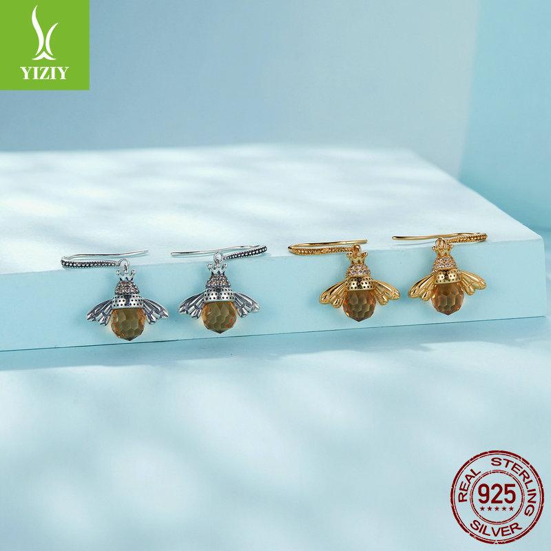 Cute Little Bee S925 Sterling Silver Earrings Female Personality Animal Zircon Crystal Stud Earrings Sce149