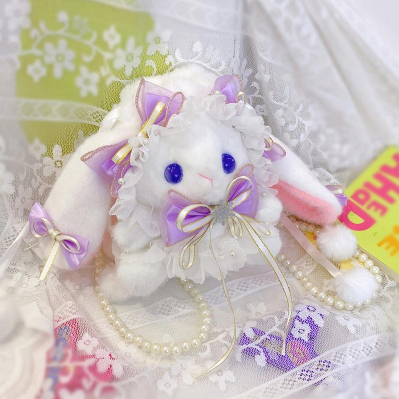 New Cute Bunny Plush Bag Lolita Element Shoulder Bag Kawaii Princess Sweet Pearl Chain Crossbody Bags Long-Eared Rabbit Purse
