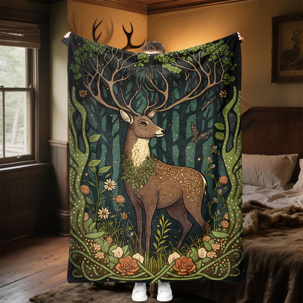 1pc Medieval cats and deer blanket, al season lightweigh Poster blanket home office outdoor nap multifunc Poster blanketional blanket