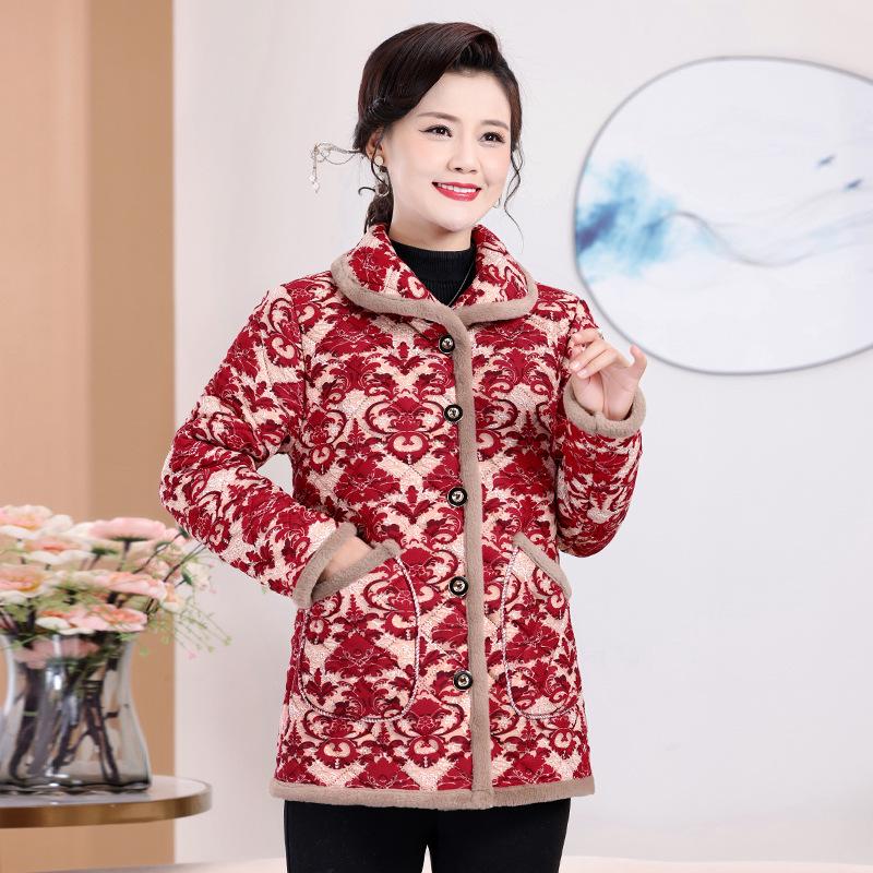 Stylish Winter Jacket for Middle-Aged & Elderly Women, Loose Fit, Fleece-Lined, Thick, Warm Cotton Padding.
