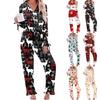 Women's Christmas Print Pajama Set Silky Long Sleeve Button Down Sleepwear Loungewear Set