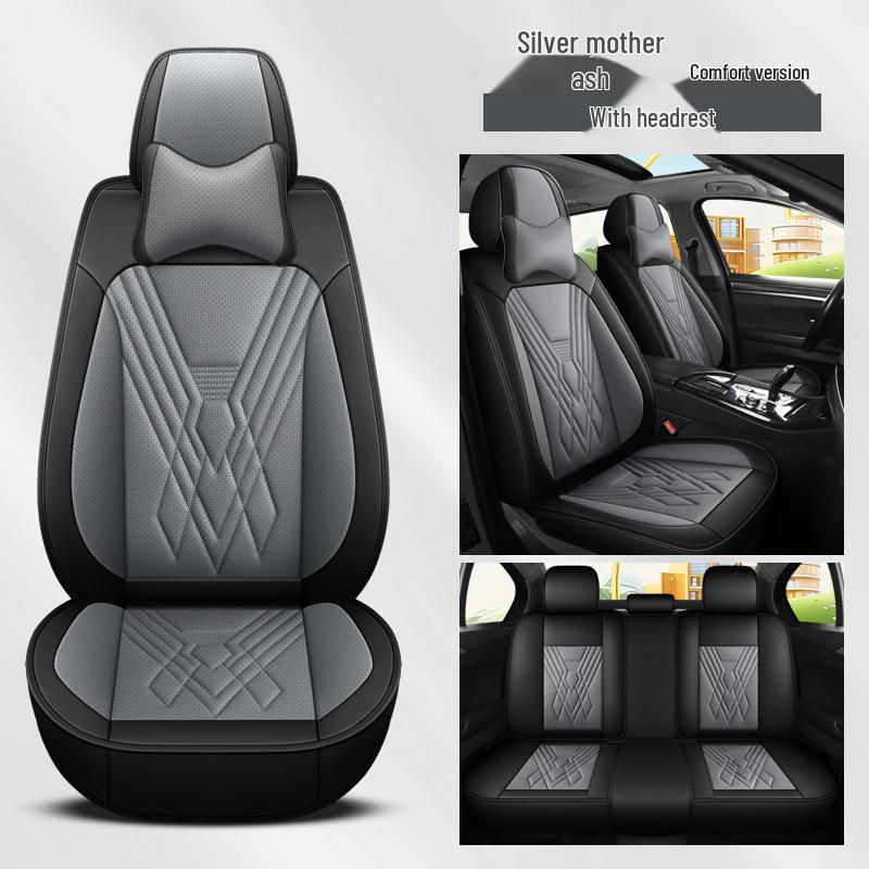 Universal Full Leather Car Seat Covers for All Seasons - Five Seats, Full Coverage with Backrest Cushion