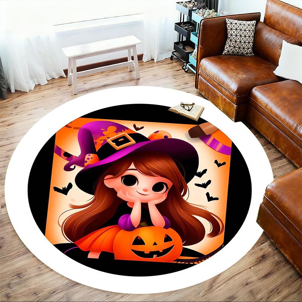 1pc Witch Pumpkin Round Chair mat Area Rug - Non-Slip, Floor Mat for Office, Bedroom, home decor Christmas Gift p0811307