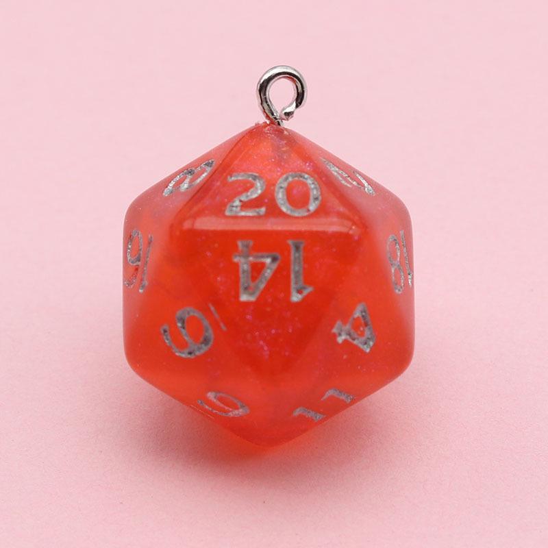 20-Sided Colored Transparent Acrylic Dice Pendant Keychain for DIY Jewelry