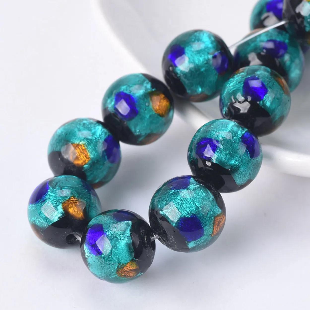 

5 шт. Круглые 12 мм бусины из лэмпворк стекла ручной работы с фольгированным узором, свободные бусины для изготовления ювелирных изделий, фурнитура для DIY поделок 12mm-5pcs