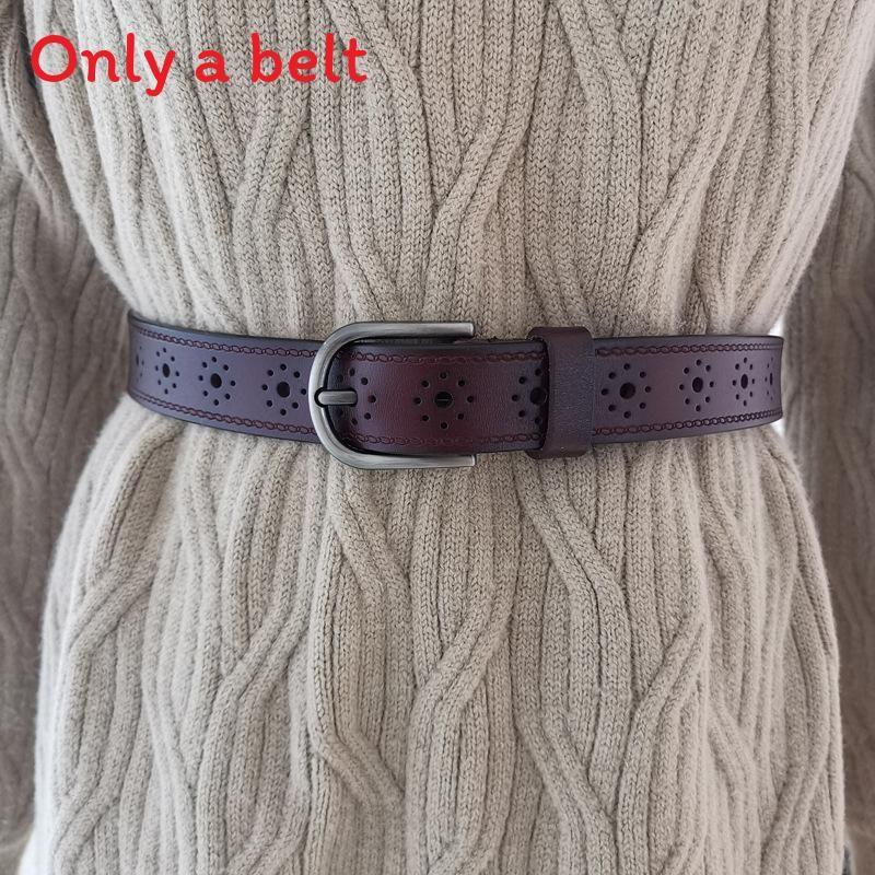 Women Leather Belt With Alloy Buckle And Holes For Casual And Office Wear