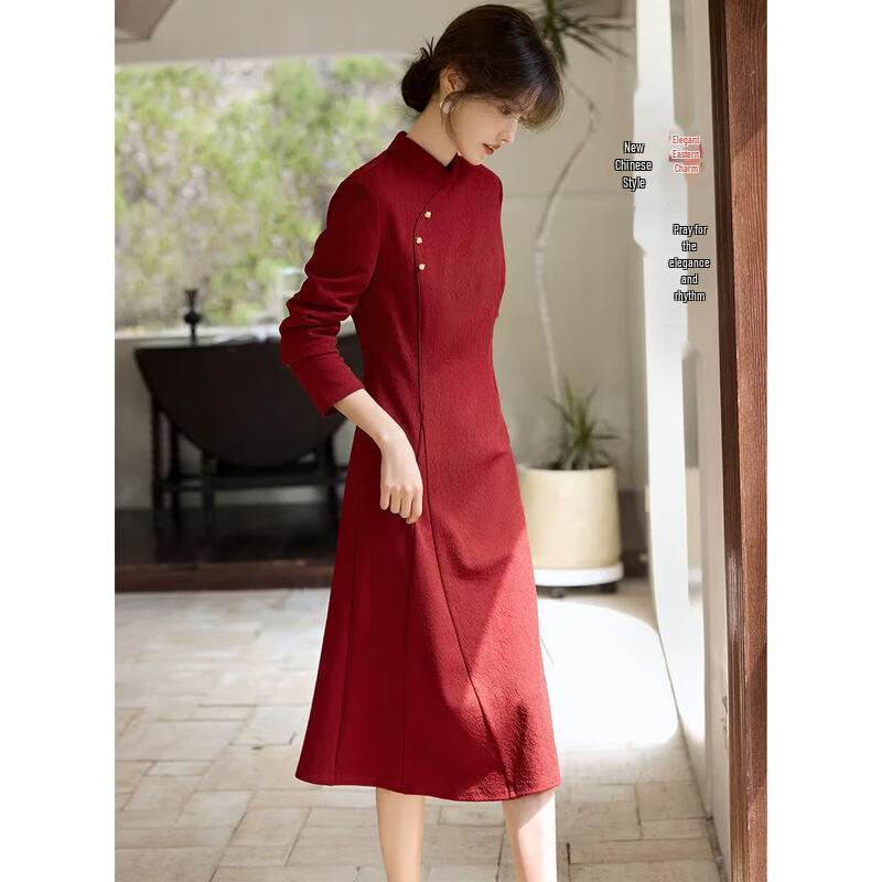 XWI Women s Chinese Style Red Cheongsam Banquet Dress M