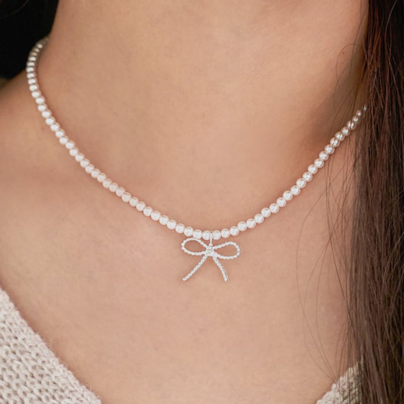 POSTLUDE [SILVER] 3 P S RIBBON PENDANT Necklace(2 COLORS)