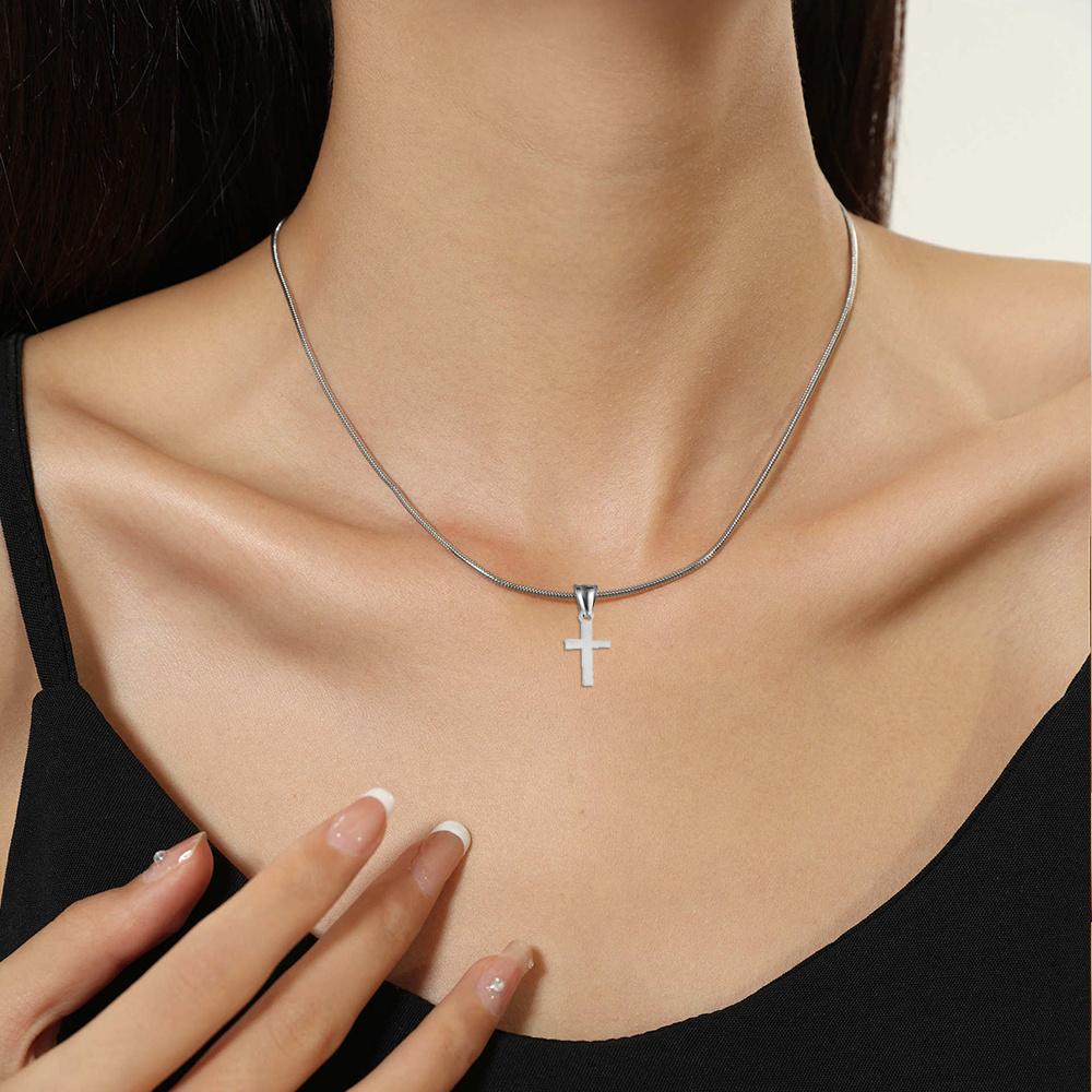 Fashion Tiny Cross Necklace For Women Female Silver Color Stainless Steel Snake Chain Small Cross Pendant Religious Jewelry Gift