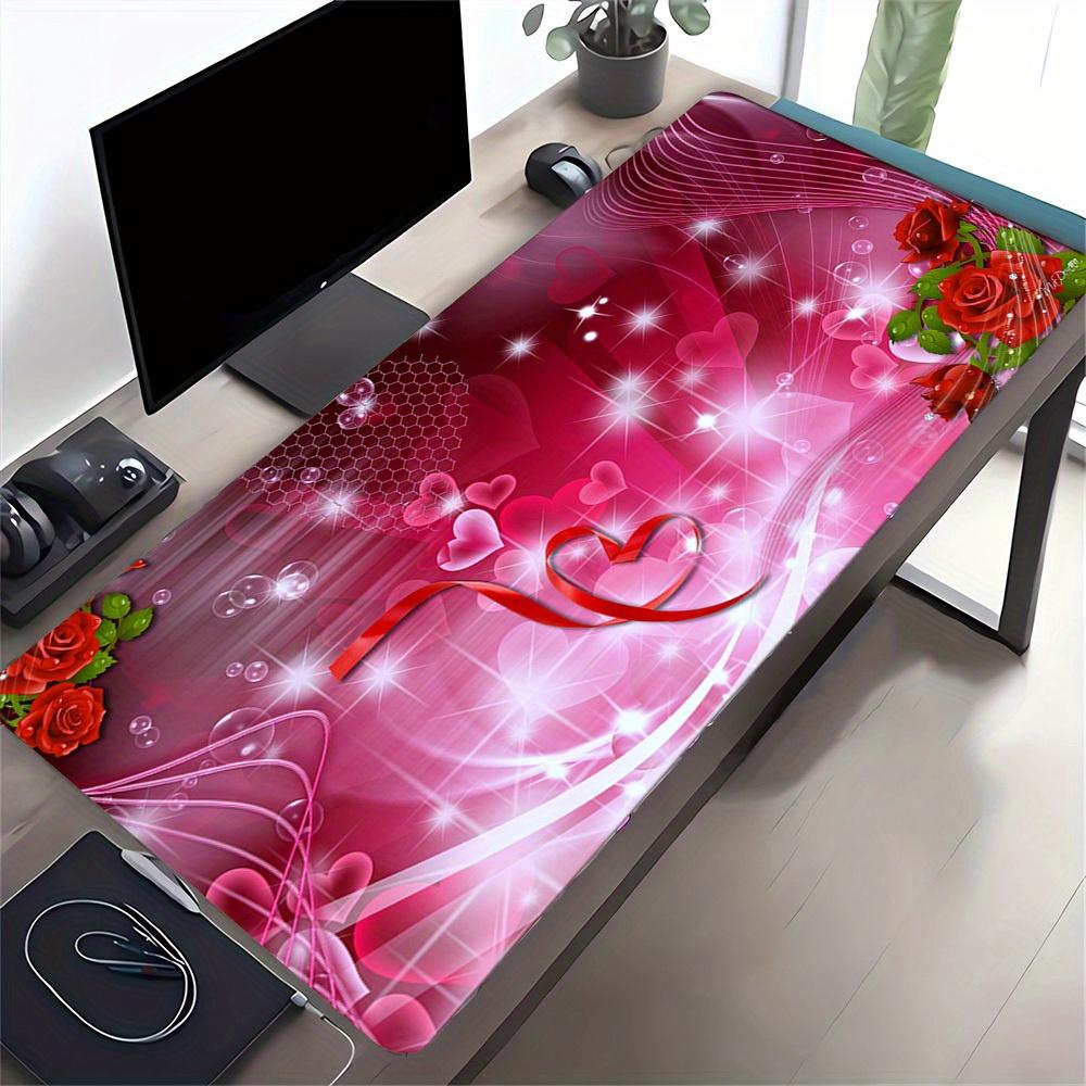 1pc Large Gaming Mouse Pad, UV Reactive Non-Slip Desk Mat, Washable PolyesterLove, Roses, HeartsComputer Pad with Vibrant Game Machine Print