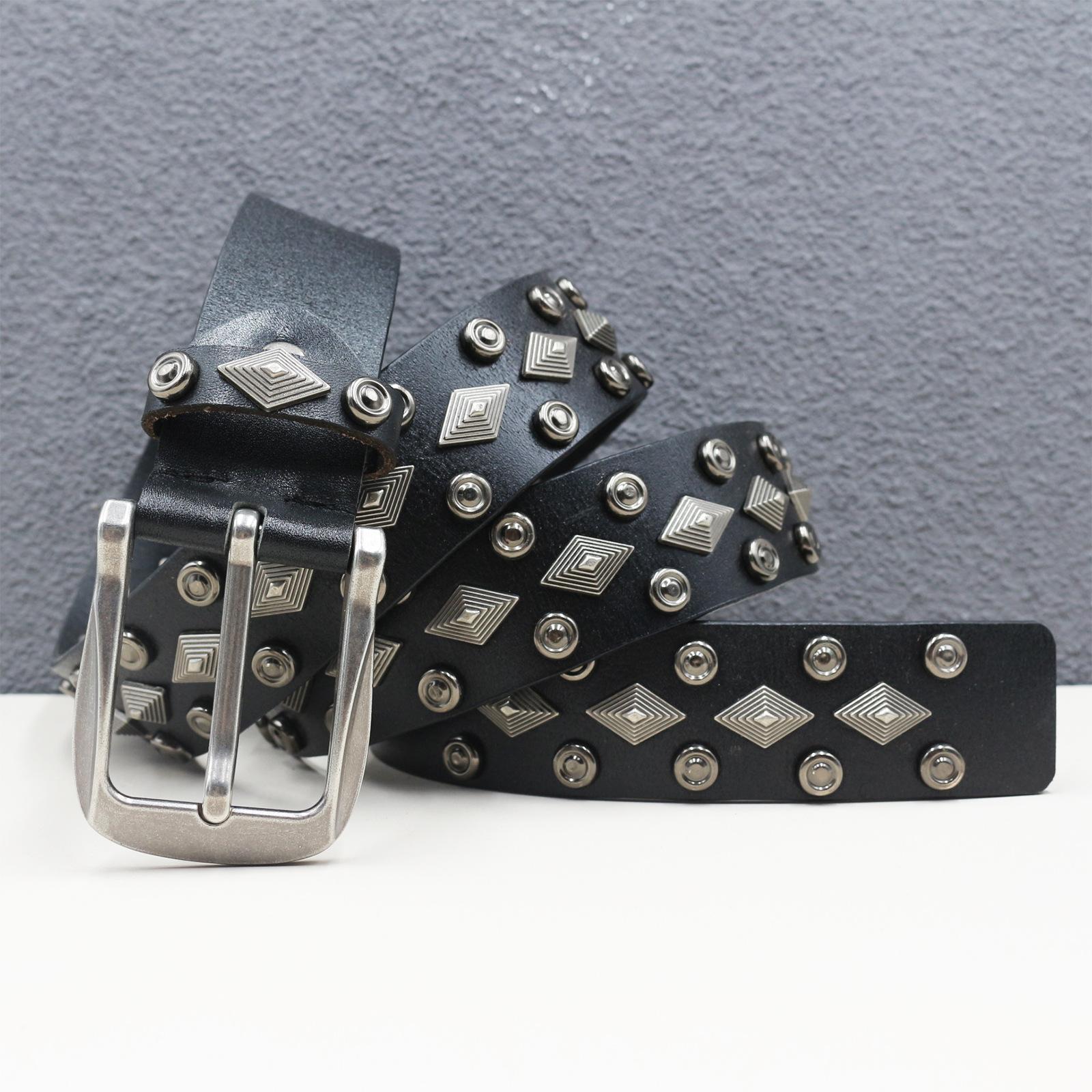 Ремень Вестерн Ремень с заклепками Натуральная кожа Бриллиантовые аксессуары Готика Тяжелая промышленность Американский ремень 125cm
