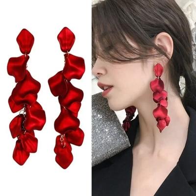 Delysia King Women Rose Flower Long Tassel Earrings Elegant Temperament Simulation Red Eardrop Best Friend Gift
