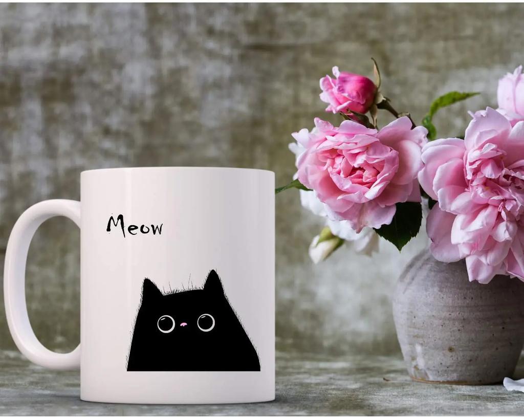 Meow Cat Lover Mug-black Cat Coffee Cup Female Girl Gift Office Ceramic Cup 320ML White Mugs Coffee Cups