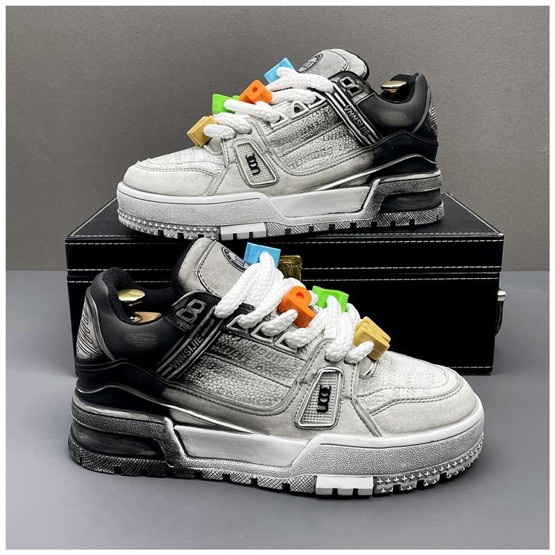 Fashion New Fashion Designer Men's Lace Up Two Tone Mixed Patchwork Causal Shoes Flats Male Walking Sneakers Zapatos Hombre