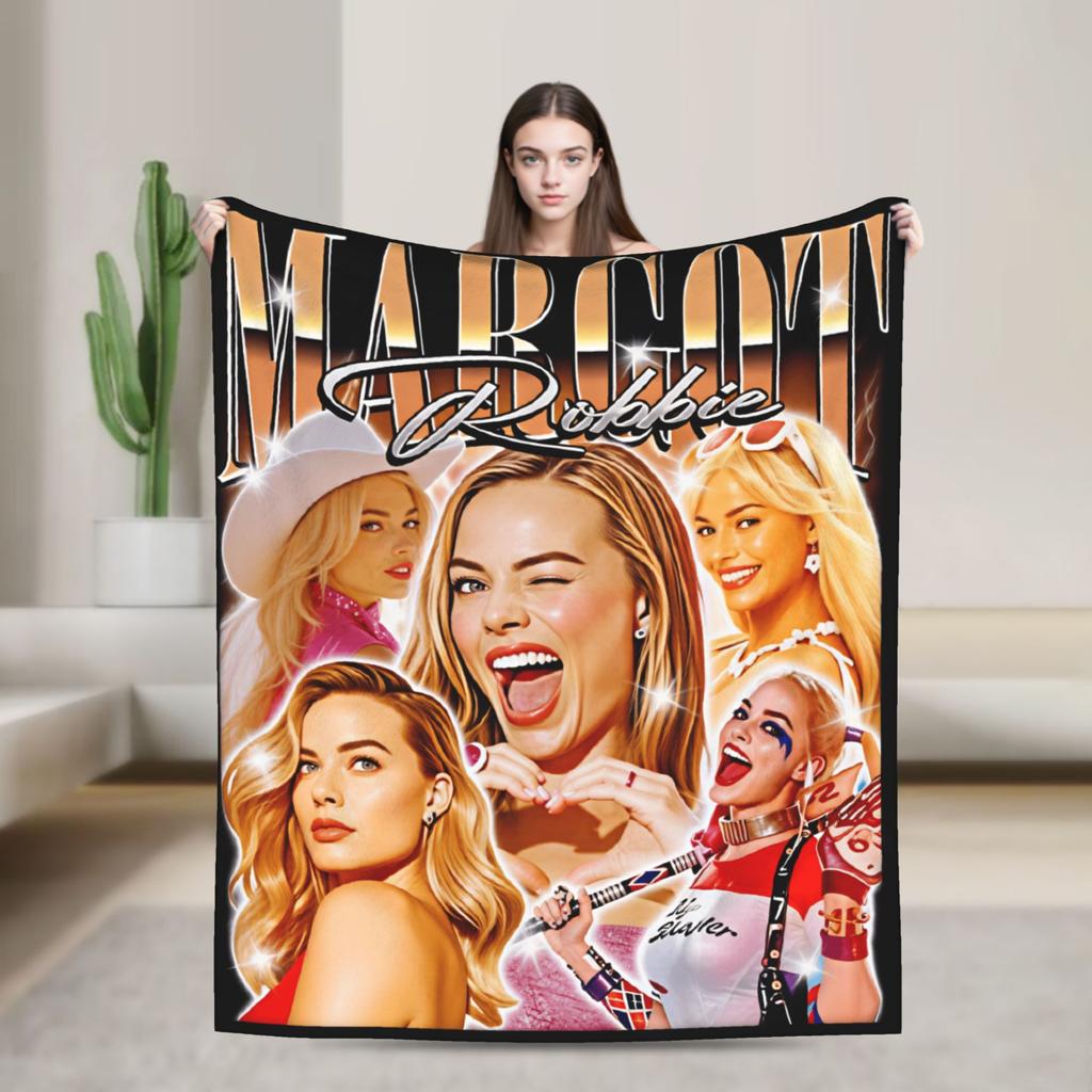 Margot Robbie Collage Bedding Throws Cozy Graphic Blanket For Living Room Picnic Flannel Bedspread Bed Cover