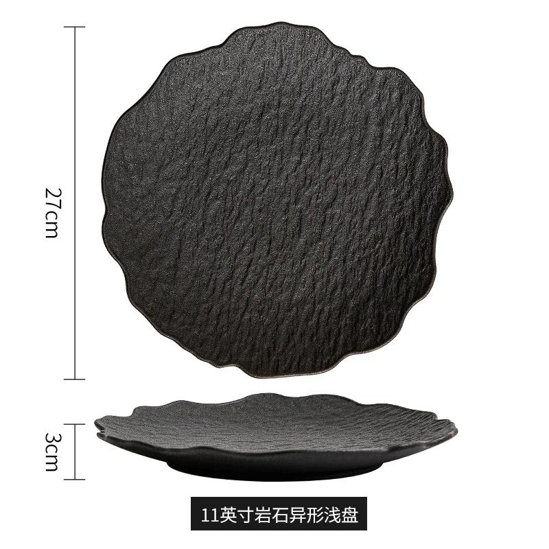 Flacher Teller in Steinmusterform Gemüseteller Haushalt Keramik Speiseteller Premium-Feeling Salatteller Kreatives Geschirr