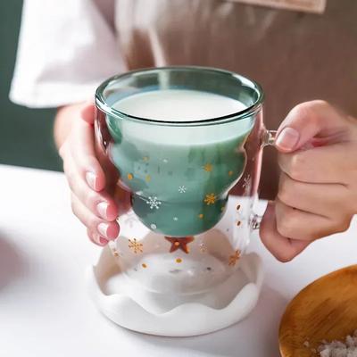Doppelwandiges Glas Tasse Kreative Weihnachten Kaffee Milch Becher Verbrühschutz Weihnachtssterne Tassen Saft Kaffee Becher Party Weihnachtsgeschenke