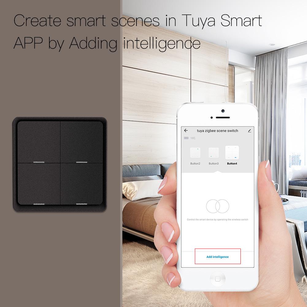 Tuya Zigbee 4-Button Timer Scene Switch - Smart Home Remote Control with Free Sticker
