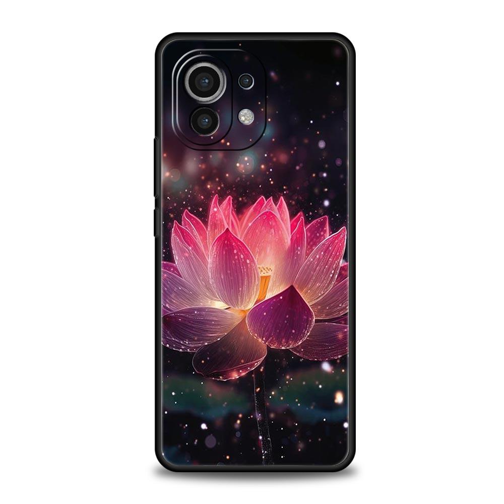 

Phone Case For Xiaomi Mi 15 14 13 12 11 Lite 14T 13T 12T 11T Pro Poco X6 X5 X3 Pro F6 F5 F4 Luxury Lotus Flower Black Cover For Mi 11 Lite