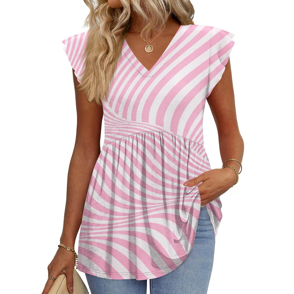 Womens Tops Fashionable V-neck Ruffled Sleeve Short-sleeved T-shirt Business Blouses