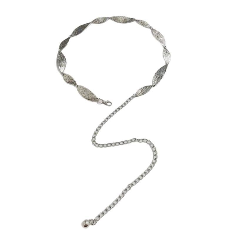 Stylish Antique Silver Tone Leaf Pattern Belt Chain Portable Fashion Accessory for Casual Outfits and Festival Wear