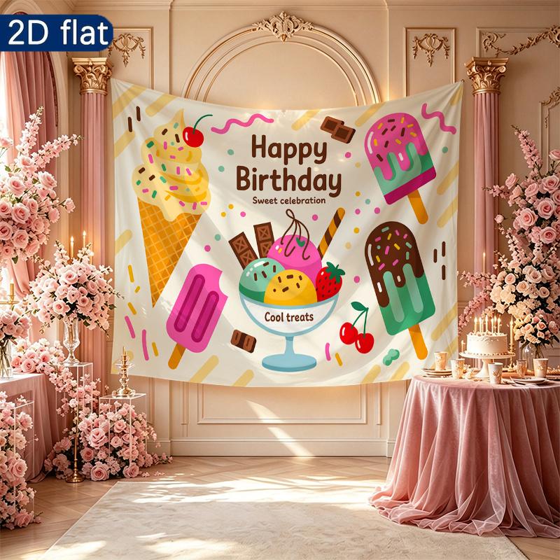 Birthday Celebration Gifts Dessert Banner, Colorful Polyester Backdrop for Party Decor