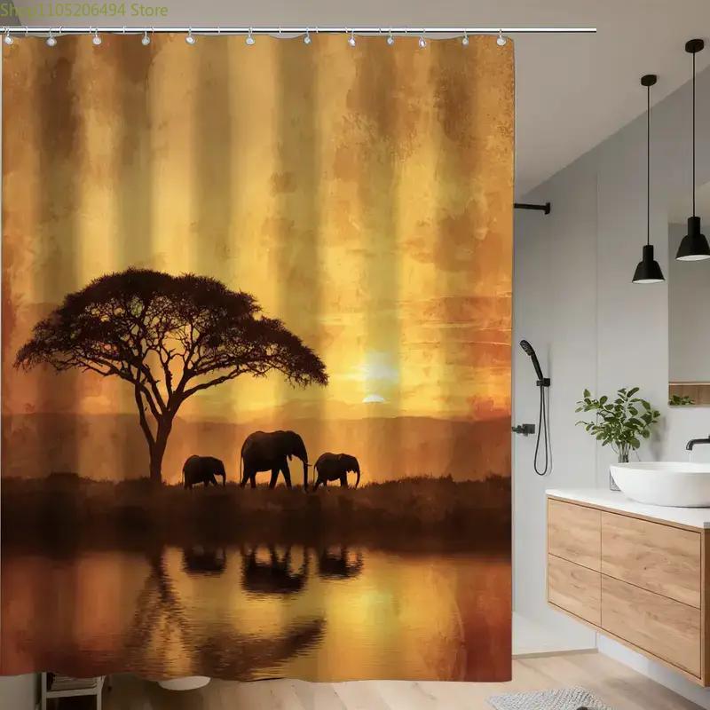 A Bathroom Shower Curtain Featuring Natural Photography for an African Festival, Includes 12 Hooks, Measuring 180*180Cm, Perfe