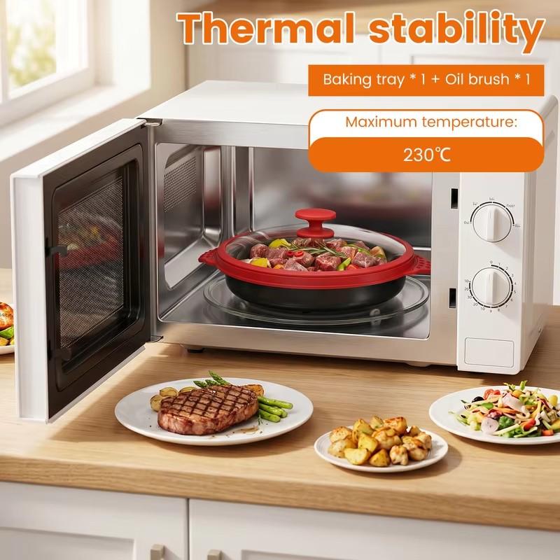 High-Capacity Nonstick Microwave Grill Pan with Cover, Durable Frying Tool for Effortless Kitchen Cooking