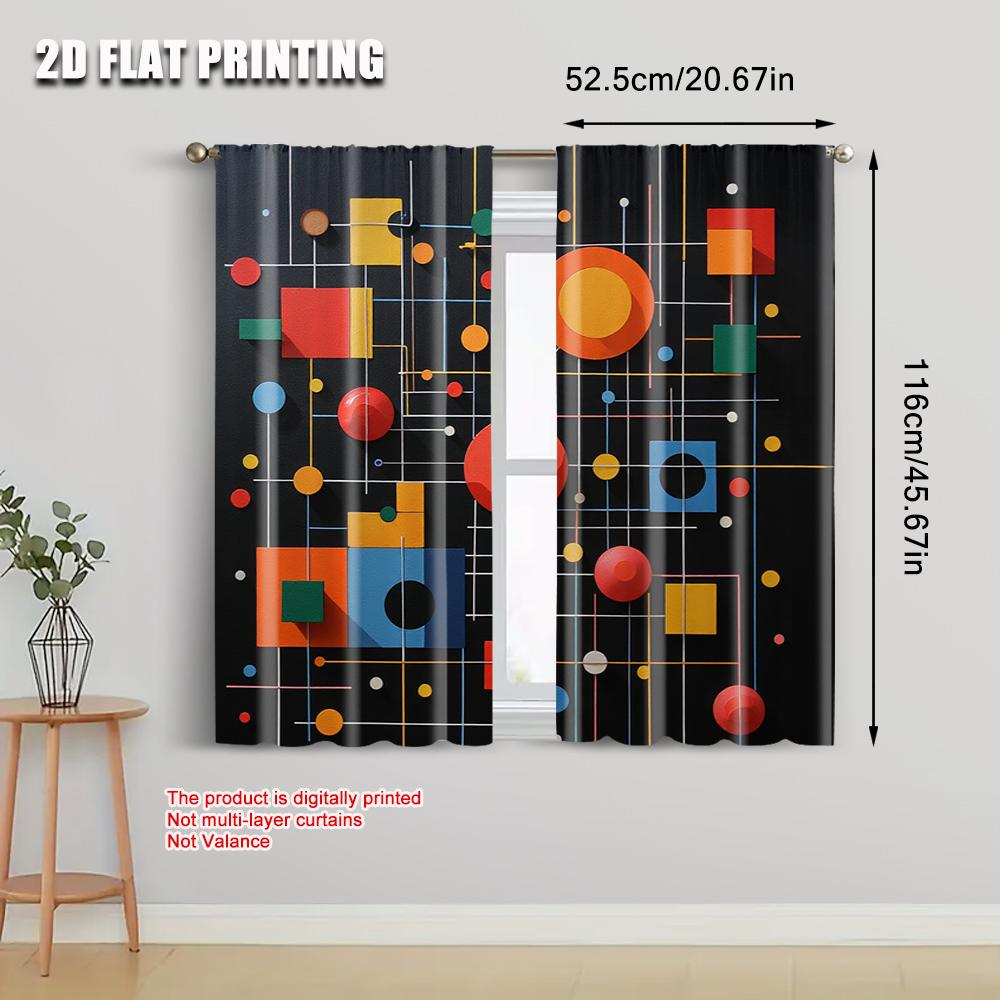 2pcs   2D flat printing Curtain abstract geometric Durable 100% Polyester Fabric  Without Electricity Spring Party & Holiday Decor