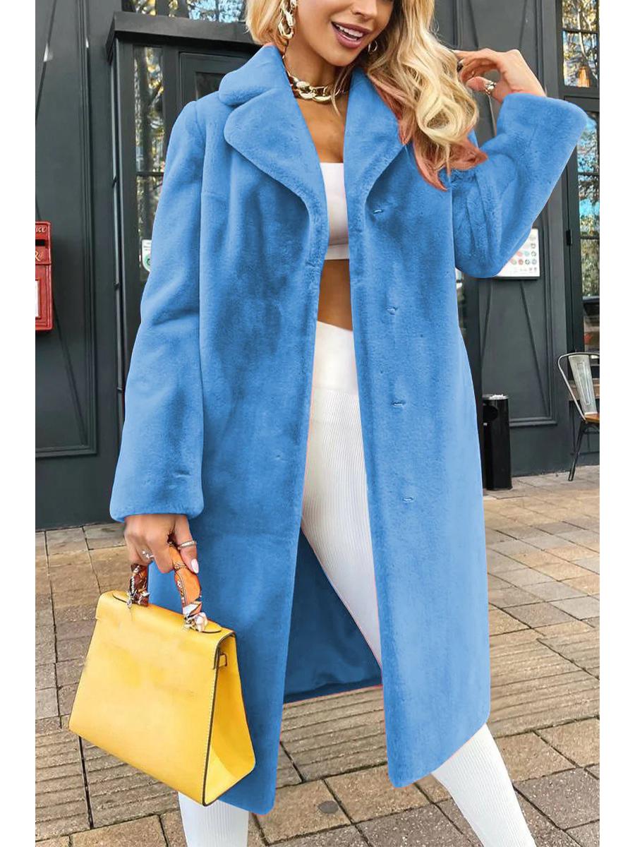 

Women s Elegant Tie-Waist Turn-Down Collar Plush Long Coat - 2024 Autumn/Winter Collection. Medium синій