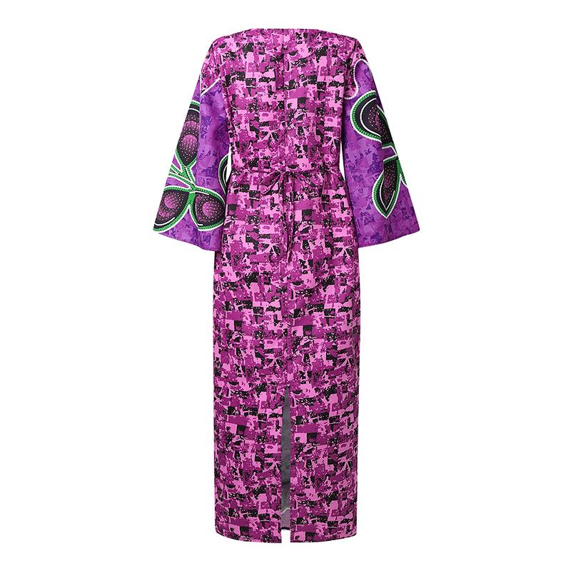 Women Casual Long Sleeve Floral Print Loose Long Dress Kaftan Robes