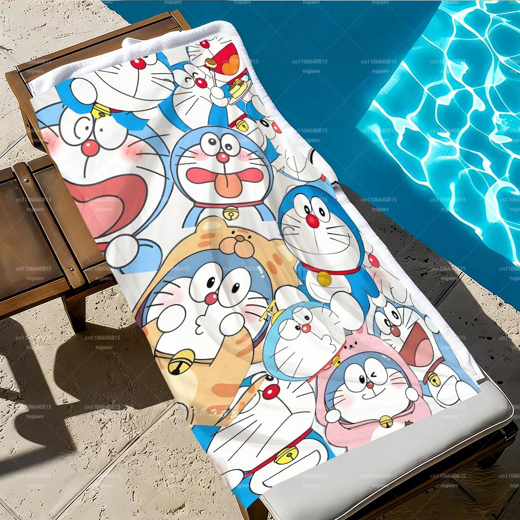Doraemon Collage Beach Towel, Cute Multi Expression Cartoon Quick Dry Microfiber Swim Towel for Kids Adults Travel