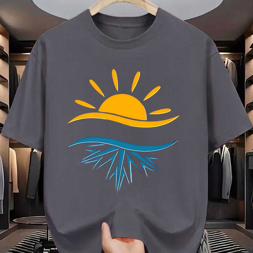 Sun and Ice Crystal Reflection Graphic Men Casual TShirt Cotton Breathable Short Sleeve Tee