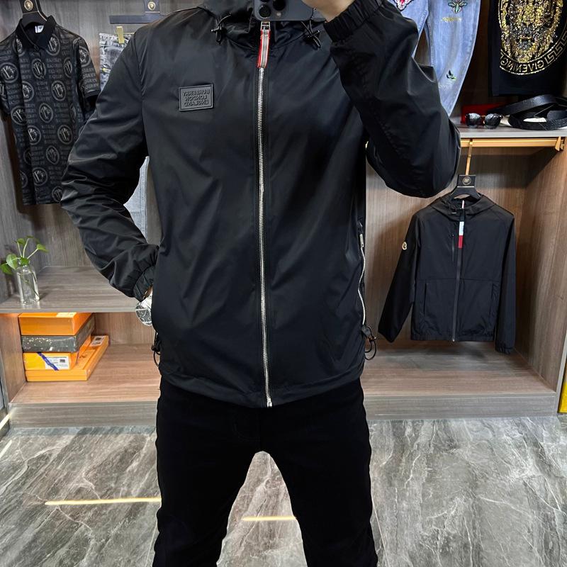 Весенняя мужская модная кардиган-куртка на молнии с большим карманом – Куртка с капюшоном и принтом, Стильная и удобная верхняя одежда L (100-120 Jin)