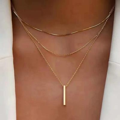 Kadınlar için Vintage Bohem Çok Katmanlı Minimalist Kolye Çubuk Kolye Bağlantı Zinciri Kolye Köprücük Kemiği Collares Moda Takı