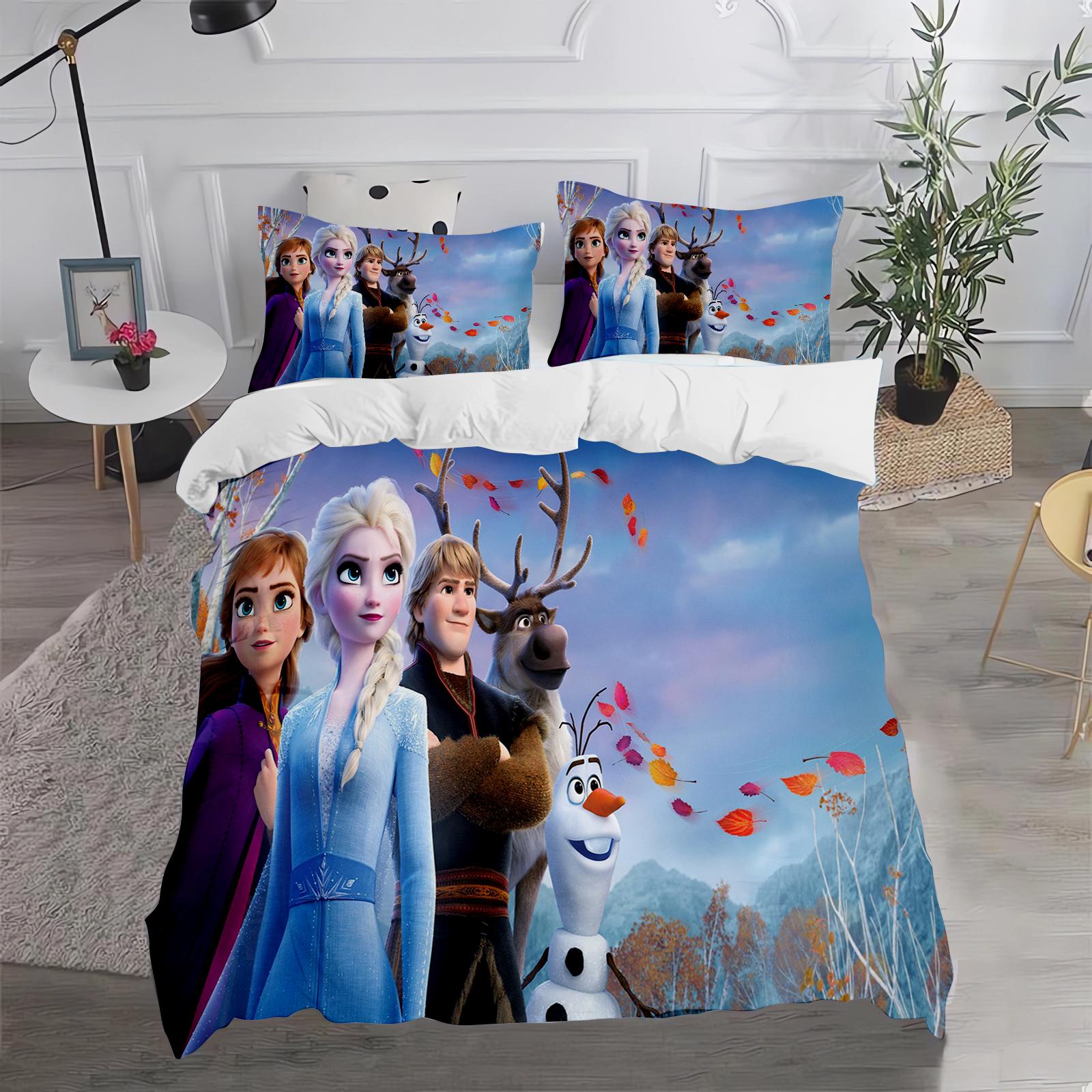 Bevroren Cartoon Dekbedovertrek Schattige Bedrukte Dekbed 100% Polyester Beddengoed Anime Dekbed Eenpersoonsmaat Kindercadeau Diverse Maten 150*200cm 3pcs