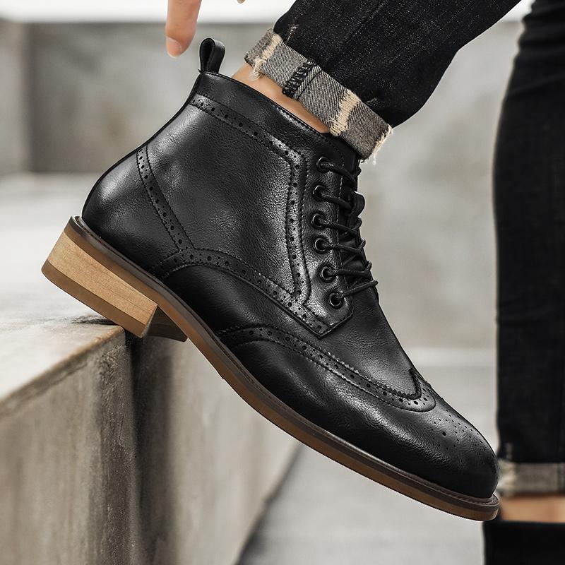 Fashion Brogue Casual Men's Boots Classic and Fashionable British Style Party Office Outdoor Autumn and Winter Quality Leather Shoes