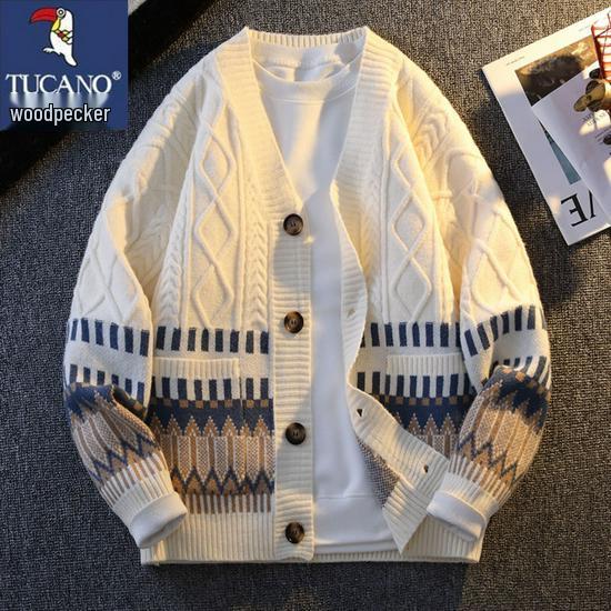 

Woodpecker Men s Loose Cable Knit Cardigan Sweater - College Style XL for 60-68 kg белый